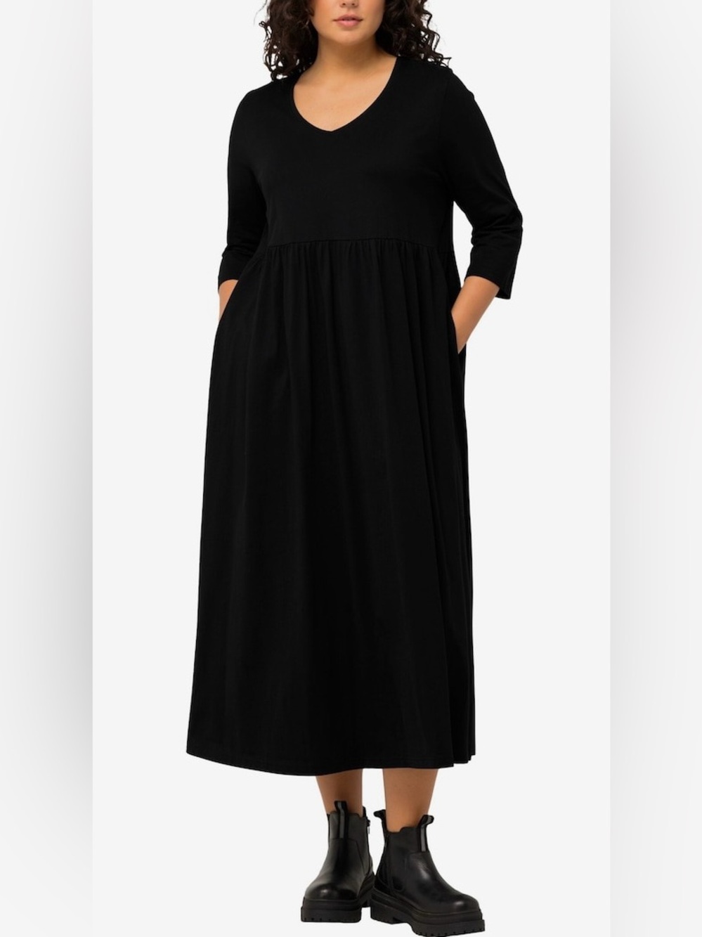 Ulla Popken Black V-Neck jersey Knit Midi Dress size 20/22 NEW